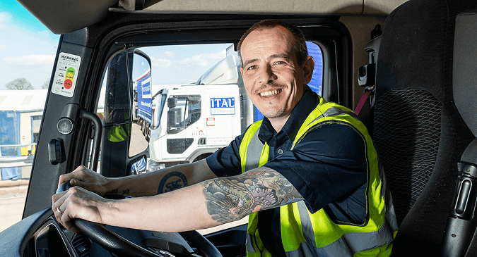 Man in truck cab