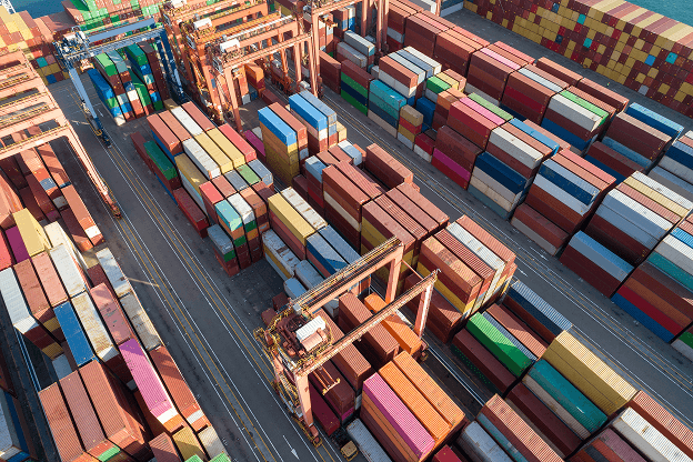 Containers at port awaiting loading